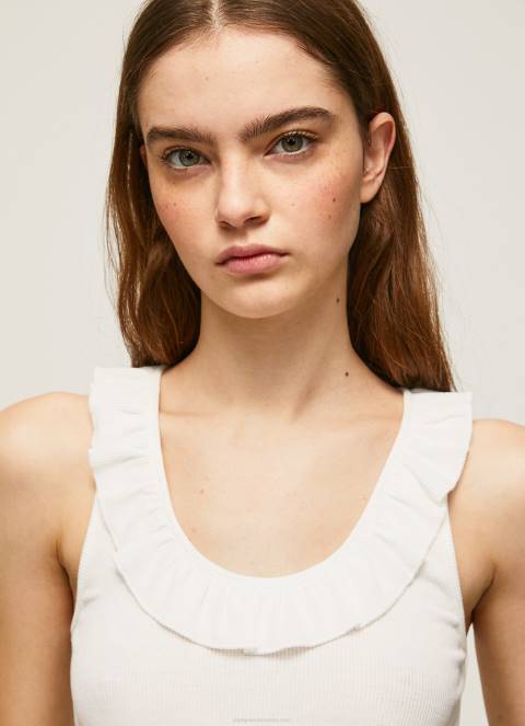 žene bijela majica kratkih rukava s volanima Pepe Jeans JZ8H390