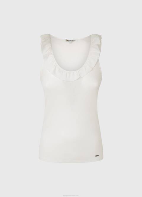 žene bijela majica kratkih rukava s volanima Pepe Jeans JZ8H390