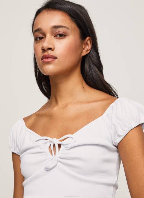 žene bijela majica s izrezom od srca Pepe Jeans JZ8H462