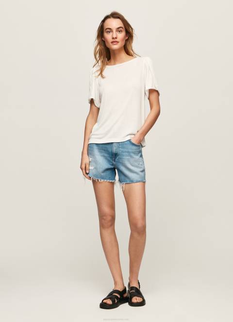 žene bijela majica s mramoriranim ovratnikom Pepe Jeans JZ8H452