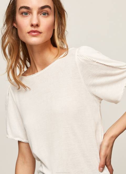 žene bijela majica s mramoriranim ovratnikom Pepe Jeans JZ8H452