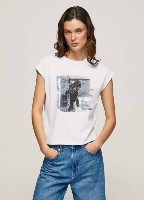 žene bijela majica s printom fotografija Pepe Jeans JZ8H410