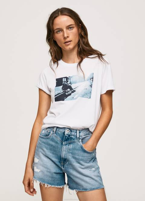 žene bijela majica s printom fotografija Pepe Jeans JZ8H429
