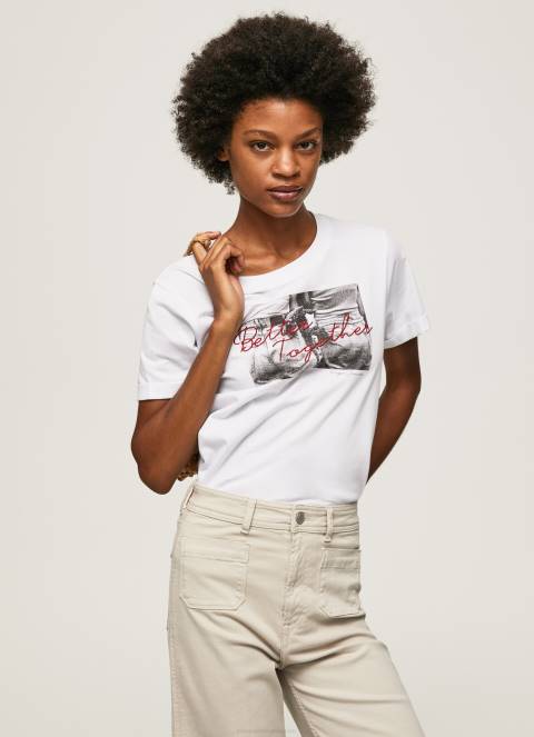 žene bijela majica s printom fotografija Pepe Jeans JZ8H432