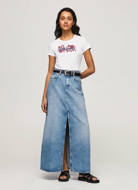 žene bijela majica s printom logotipa od likre Pepe Jeans JZ8H385