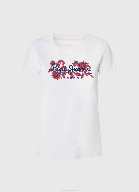 žene bijela majica s printom logotipa od likre Pepe Jeans JZ8H385