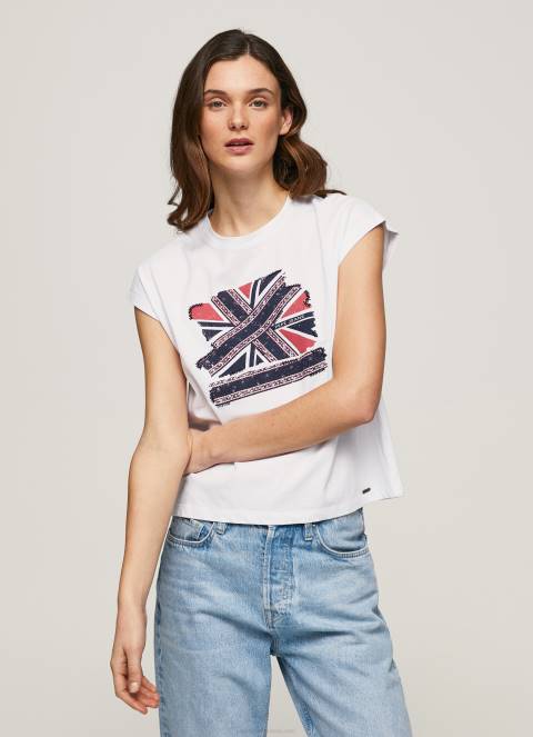 žene bijela majica s printom union jack Pepe Jeans JZ8H415
