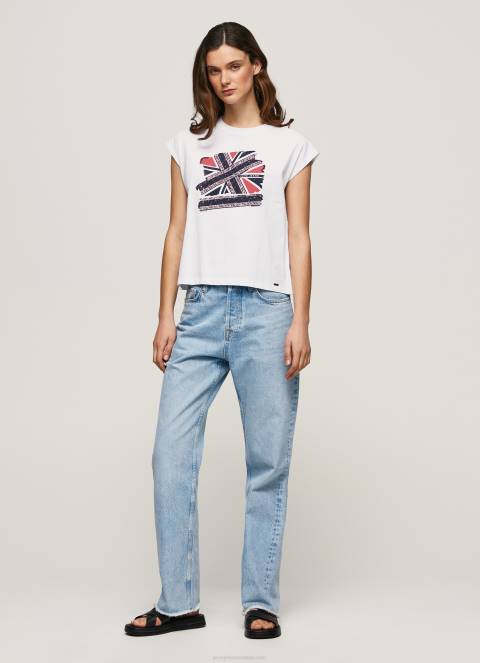 žene bijela majica s printom union jack Pepe Jeans JZ8H415