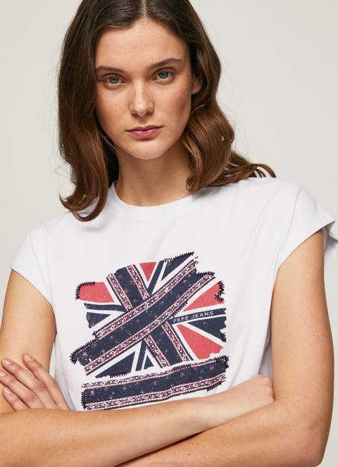žene bijela majica s printom union jack Pepe Jeans JZ8H415