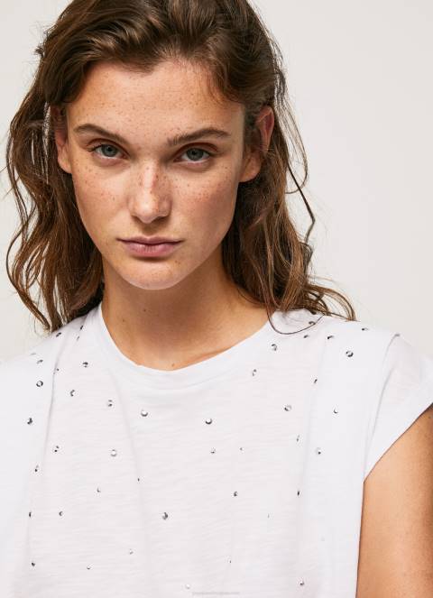 žene bijela mramorirana majica s rukavima s otvorom za ruke Pepe Jeans JZ8H409