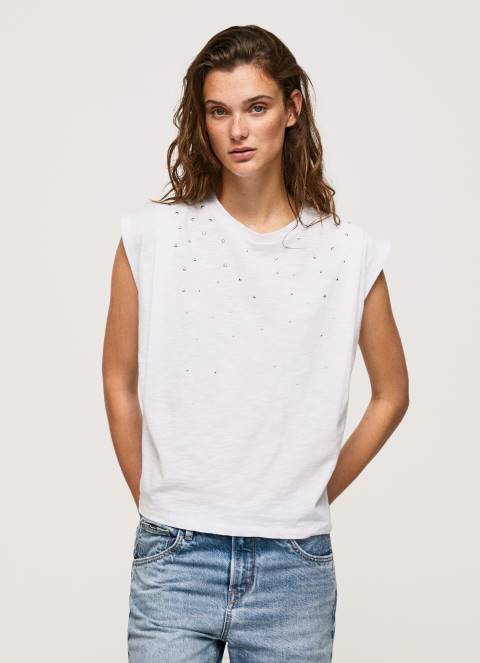 žene bijela mramorirana majica s rukavima s otvorom za ruke Pepe Jeans JZ8H409