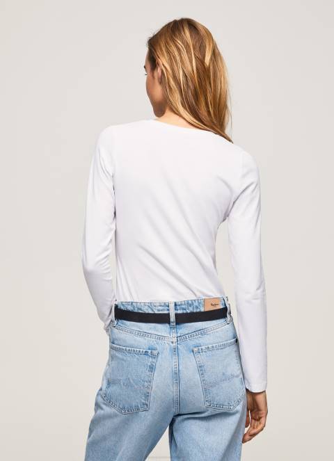 žene bijela pamučna majica dugih rukava Pepe Jeans JZ8H469