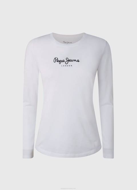 žene bijela pamučna majica dugih rukava Pepe Jeans JZ8H469