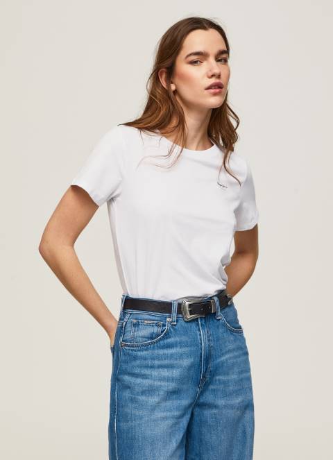žene bijela pamučna majica kratkih rukava Pepe Jeans JZ8H420