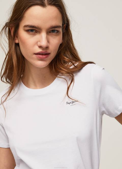 žene bijela pamučna majica kratkih rukava Pepe Jeans JZ8H420