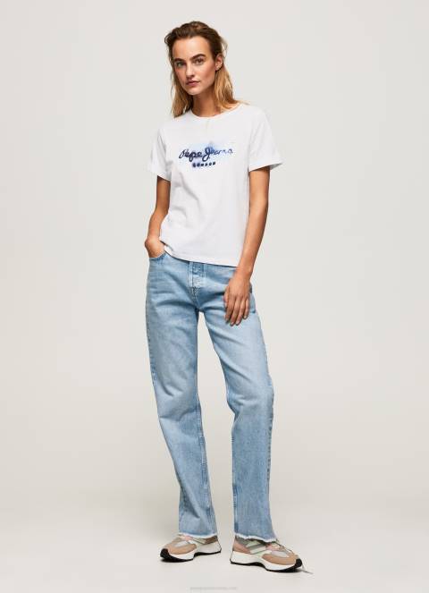 žene bijela pamučna majica s gradijentnim logotipom Pepe Jeans JZ8H421