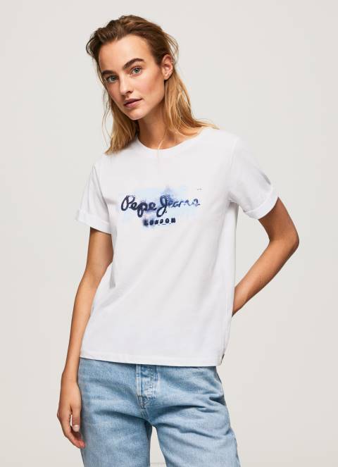 žene bijela pamučna majica s gradijentnim logotipom Pepe Jeans JZ8H421
