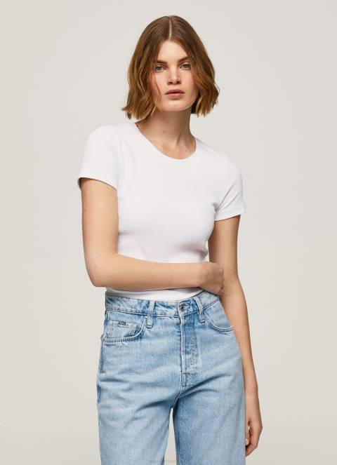 žene bijela pamučna majica s logom Pepe Jeans JZ8H404