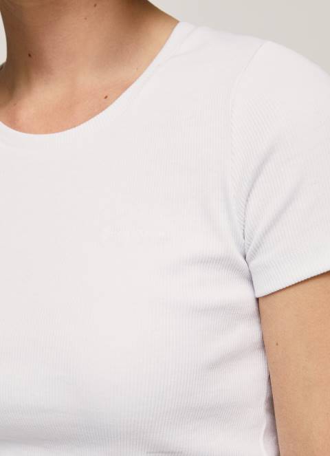 žene bijela pamučna majica s logom Pepe Jeans JZ8H404