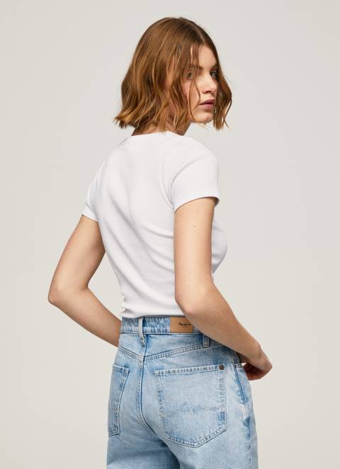 žene bijela pamučna majica s logom Pepe Jeans JZ8H404