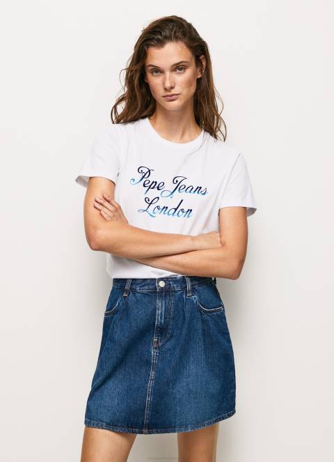 žene bijela pamučna majica s otisnutim logotipom Pepe Jeans JZ8H411