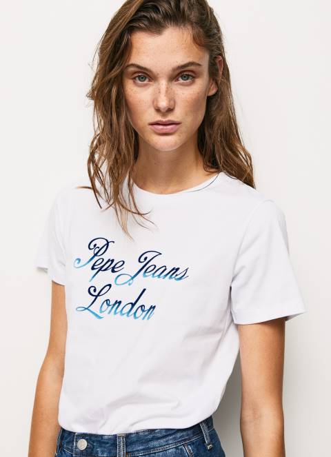 žene bijela pamučna majica s otisnutim logotipom Pepe Jeans JZ8H411