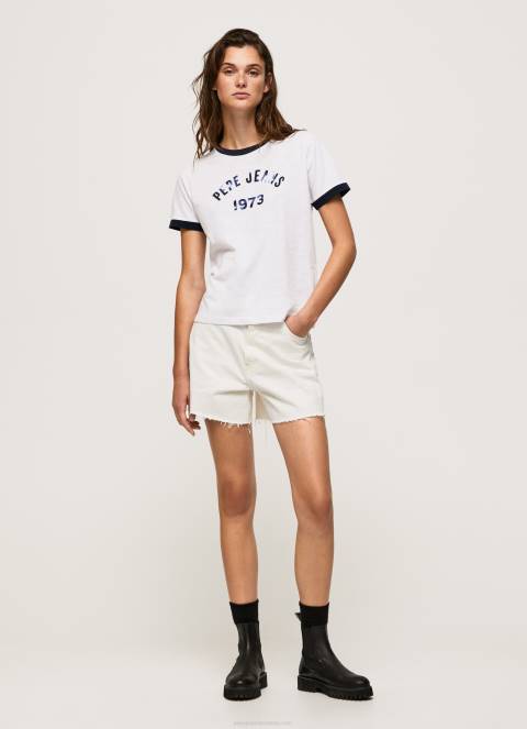 žene bijela pamučna majica s otisnutim logotipom Pepe Jeans JZ8H424