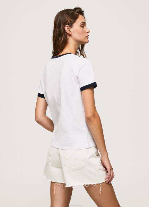 žene bijela pamučna majica s otisnutim logotipom Pepe Jeans JZ8H424