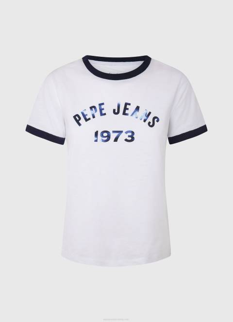 žene bijela pamučna majica s otisnutim logotipom Pepe Jeans JZ8H424
