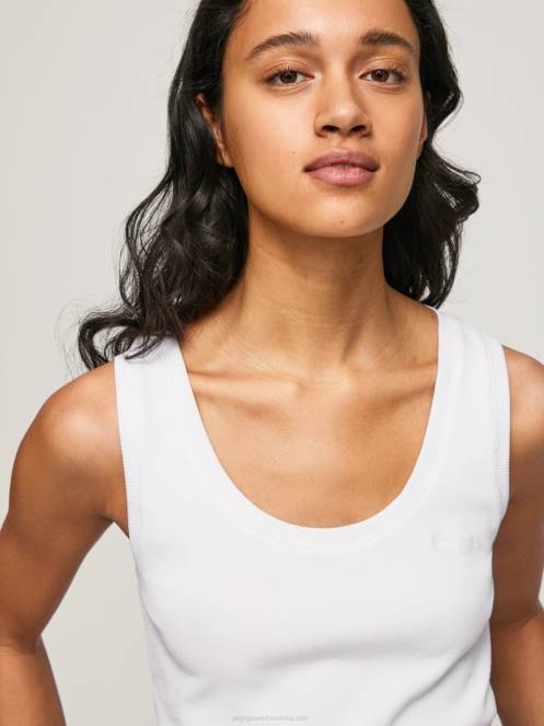 žene bijela rebrasta majica kratkih rukava s otvorom za ruke Pepe Jeans JZ8H457