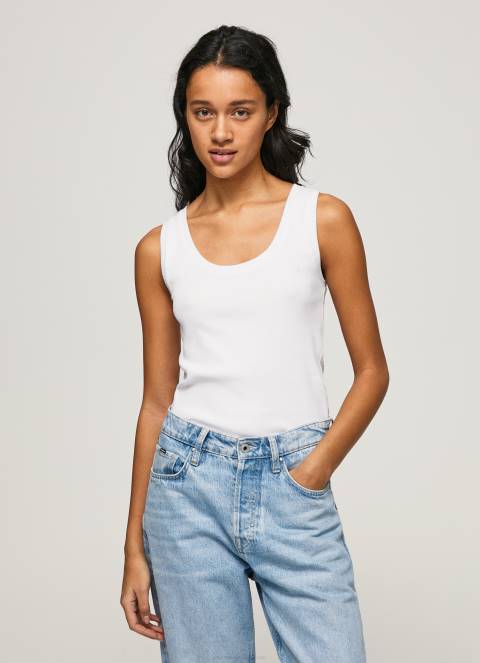 žene bijela rebrasta majica kratkih rukava s otvorom za ruke Pepe Jeans JZ8H457