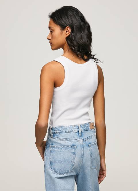 žene bijela rebrasta majica kratkih rukava s otvorom za ruke Pepe Jeans JZ8H457