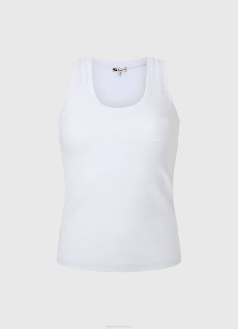 žene bijela rebrasta majica kratkih rukava s otvorom za ruke Pepe Jeans JZ8H457