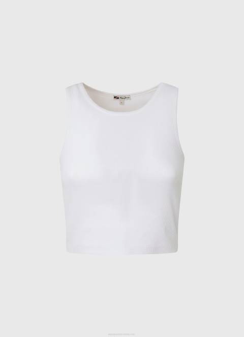 žene bijela rebrasta majica s rukavima s otvorom za ruke Pepe Jeans JZ8H423