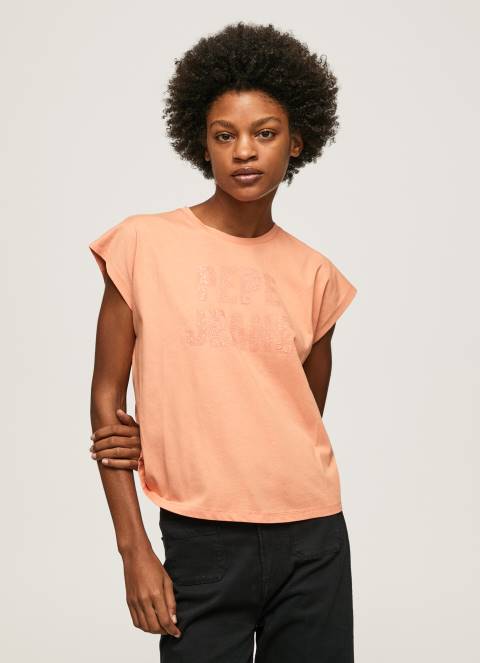 žene breskva majica s printom logotipa Pepe Jeans JZ8H434