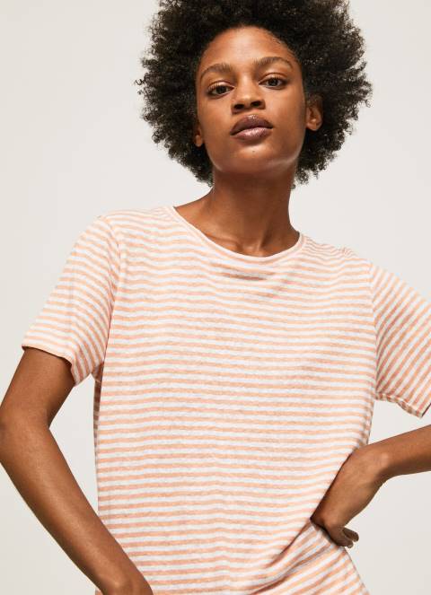 žene breskva majica s prugastim printom Pepe Jeans JZ8H386