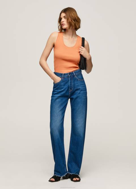 žene breskva rebrasta majica kratkih rukava s otvorom za ruke Pepe Jeans JZ8H398