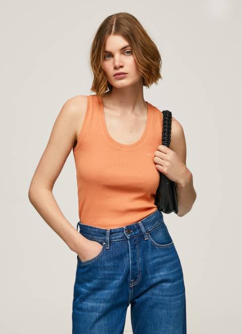 žene breskva rebrasta majica kratkih rukava s otvorom za ruke Pepe Jeans JZ8H398