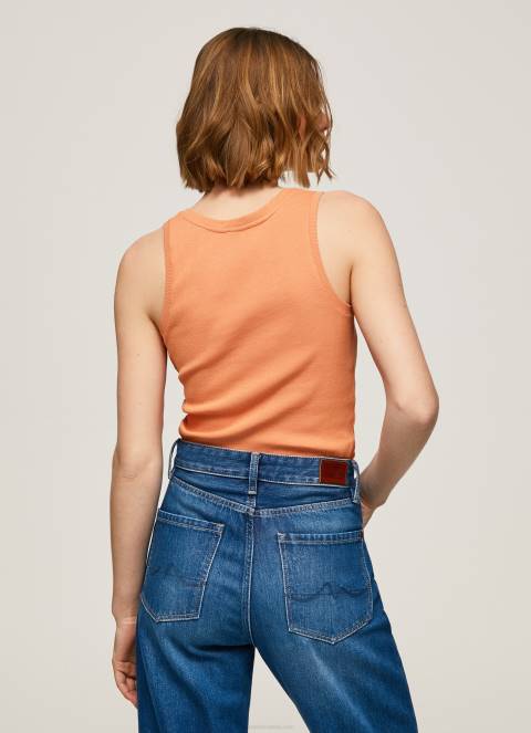 žene breskva rebrasta majica kratkih rukava s otvorom za ruke Pepe Jeans JZ8H398