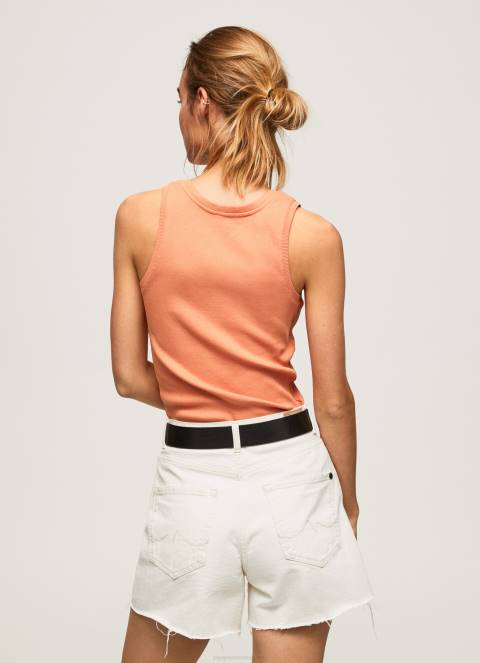 žene breskva rebrasta majica kratkih rukava s otvorom za ruke Pepe Jeans JZ8H398