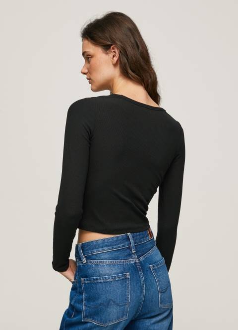 žene crno asimetrična majica dugih rukava Pepe Jeans JZ8H405