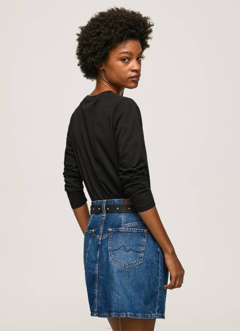 žene crno majica dugih rukava s logotipom Pepe Jeans JZ8H426