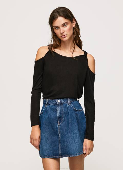 žene crno majica dugih rukava s naramenicama Pepe Jeans JZ8H399