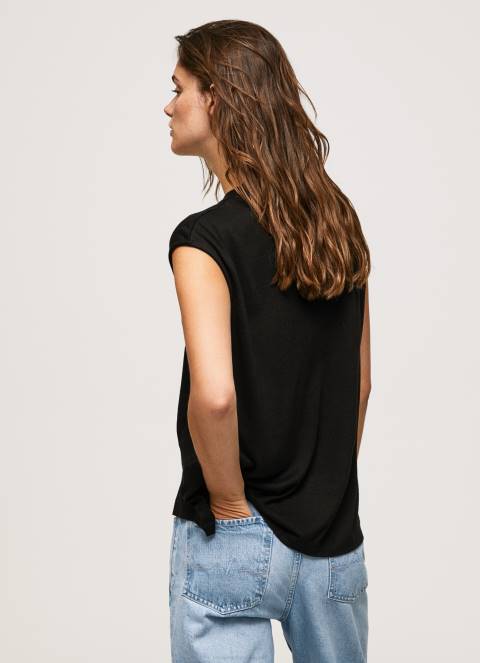 žene crno majica kratkih rukava s rukavima s logotipom Pepe Jeans JZ8H419