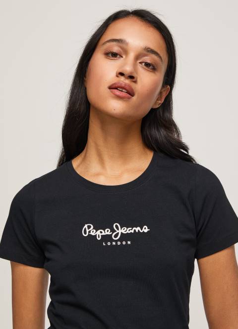 žene crno majica s osnovnim logom Pepe Jeans JZ8H400