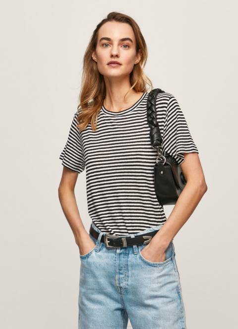 žene crno majica s prugastim printom Pepe Jeans JZ8H459