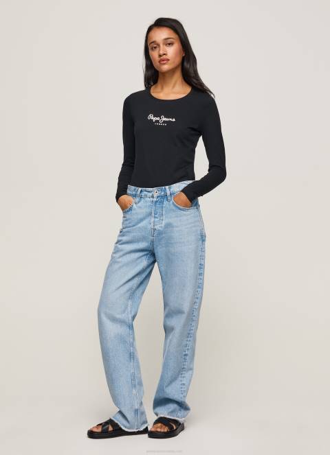 žene crno pamučna majica dugih rukava Pepe Jeans JZ8H471