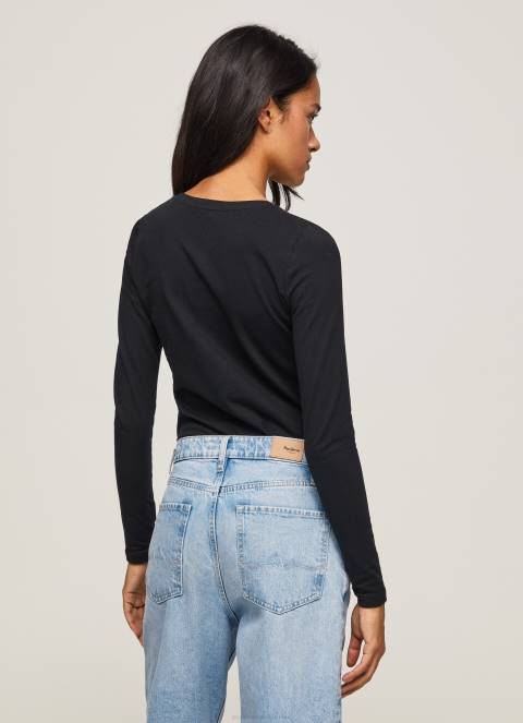 žene crno pamučna majica dugih rukava Pepe Jeans JZ8H471