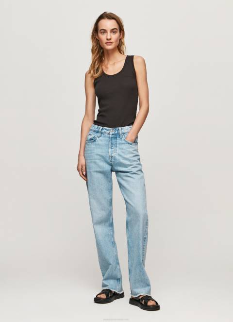 žene crno rebrasta majica kratkih rukava s otvorom za ruke Pepe Jeans JZ8H440