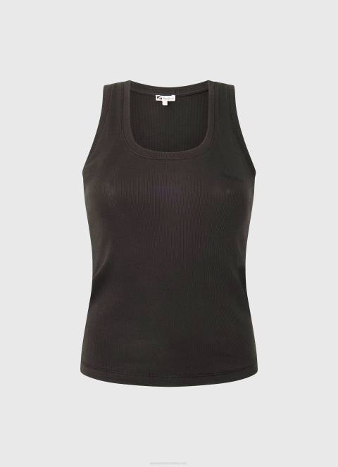 žene crno rebrasta majica kratkih rukava s otvorom za ruke Pepe Jeans JZ8H440